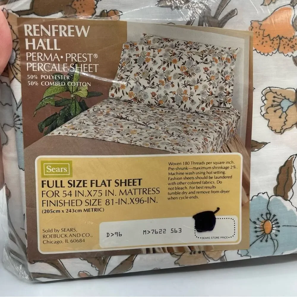 Sears Roebuck Renfew Hall Perma Prest Full Size Flat Sheet New In Package Fall